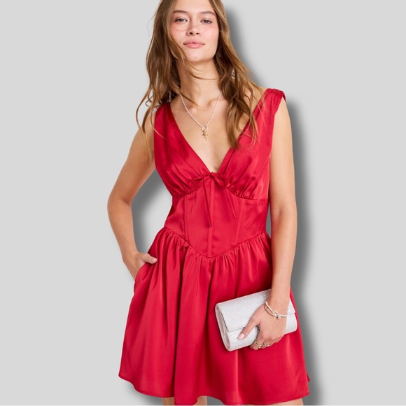 Francesca's Collections Dresses & Skirts - NWT Francesca's Collections Helena Red Satin Corset V-Neck Mini Dress